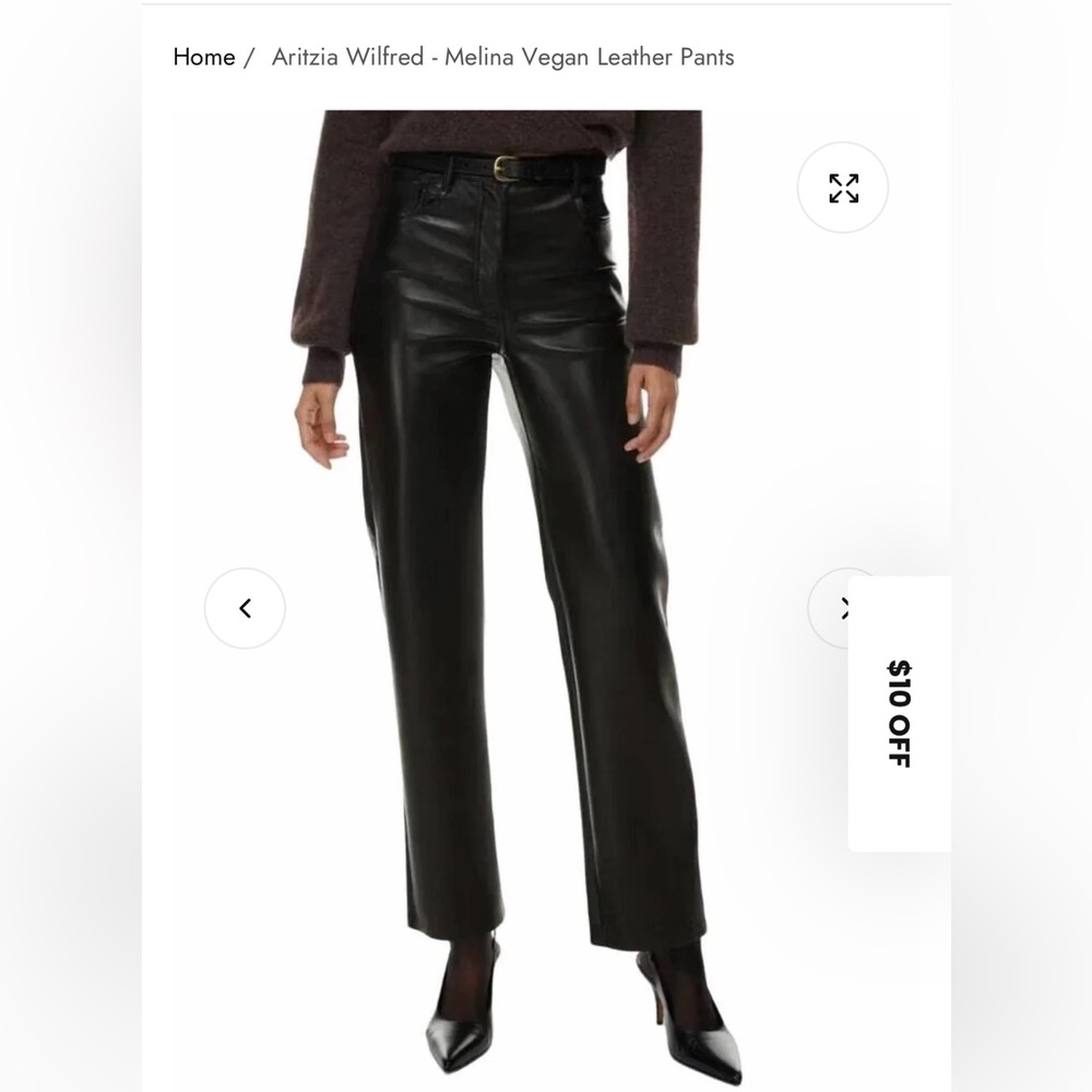 Aritzia Wilfred Melina Black Straight Leg Leather Pants